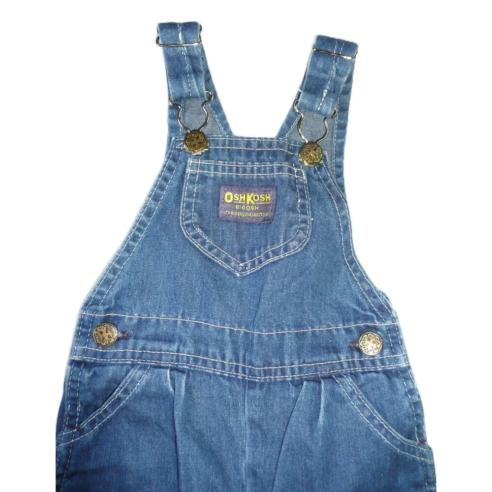 Vtg. OSHKOSH B'GOSH Blue Denim Plaid Overalls Size 24 Months Made in USA
